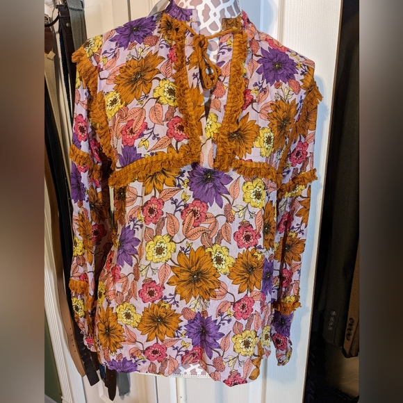 Anthropologie Raga Boho floral fringed blouse - Picture 1 of 5